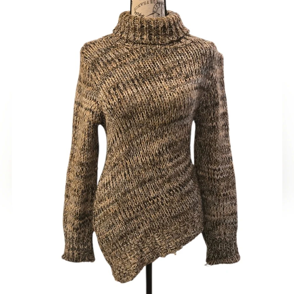 Vintage Necessary Objects Knit Brown Asymetric Turtleneck Sweater Sz M